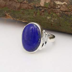 Élégante bague de mariage classique en argent sterling 925 coupe ovale pierre précieuse Lapis Lazuli parfait cadeau de fête d'anniversaire de fiançailles - Product Image 2
