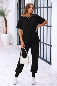 2025 Summer <b>Women's</b> Casual Tracksuit Jogger <b>Lounge</b> Sets Crewneck Short Sleeve Tops with Long Sweat <b>pant</b> 2 Piece Outfits - Product Image 5