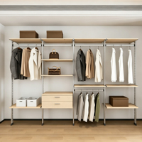 Armoire de chambre portable en métal, de type ouvert, grande capacité, design moderne, en forme de barre, avec étagères de rangement combinées