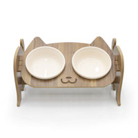 Station d'alimentation double réglable et portable pour chats, avec bols en porcelaine de 200 ml, motif animal, support ergonomique surélevé pour aliments, pour l'intérieur et l'extérieur