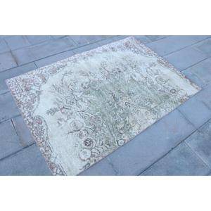 Rug, 3.7x5.4 ft Vintage Rug, <b>Brown</b> Striped Rug <b>Wool</b> - Product Image 3