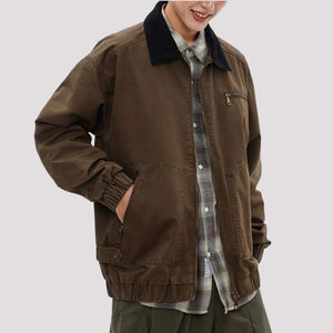 Streetwear grande taille à la mode veste en toile vintage délavée fermeture éclair personnalisée veste de travail en toile lourde pour hommes en coton et polyester - Product Image 3