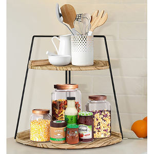 <b>Corner</b> Double Tier Spice Storage Multi-functional <b>Shelf</b> with Metal and <b>Pine</b> Wood Modern Design - Product Image 3