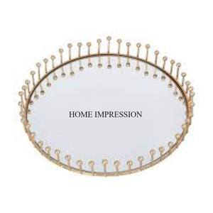 El aspecto más atractivo, Metal chapado en oro de alta calidad, marco de diseñador antiguo, bandeja de espejo de forma redonda, suministro para Hotel y restaurante - Product Image 3