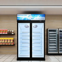 Congélateur vitrine commercial à température unique, à deux portes vitrées, pour supermarché