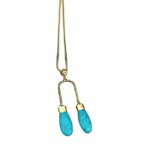 Bijoux faits à la main en laiton plaqué or Pendentif élégant en fil torsadé de pierres précieuses turquoise avec chaîne Collier du fabricant direct - Product Image 2