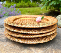 Sous-plats, sets de table et sous-verres carrés de 13 pouces en rotin tressé, écologiques, style bohème, avec impression personnalisée