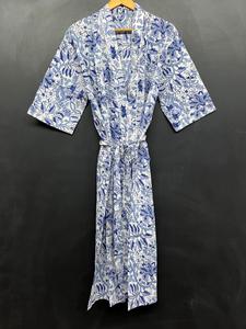 100% coton fait à la main Kimono Robe femmes parole longueur bohème Hippie peignoir cordon Floral imprimé ethnique Robe surdimensionné - Product Image 5