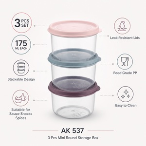 3 Pcs <b>Mini</b> Round Food <b>Storage</b> Containers 175ml Stackable PP Boxes with Lids for Sauce Snacks Spices Retail Gift <b>Box</b> Pack - Product Image 5
