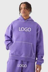 Conjunto de 2 Piezas de Ropa Urbana Informal para Hombre, Sudadera con Capucha Holgada Morada con Costuras Blancas en Contraste y Pantalones Deportivos Holgados - Product Image 2