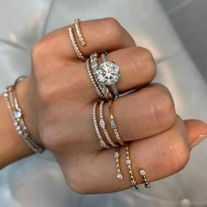 Innovadores diseños de joyería hechos a mano personalizados en espiral bisel de corte redondo conjunto diamante 14K oro Real compromiso boda anillo de diamantes - Product Image 2