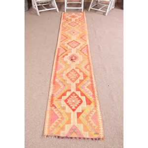 Tapis turc vintage 2x10,6 pieds, tapis en laine camouflage orange rose - Product Image 1