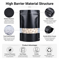 Sachets Mylar personnalisés en gros, noirs mats, 3,5 g, anti-odeur, pour produits comestibles, avec fermeture éclair et fenêtre transparente