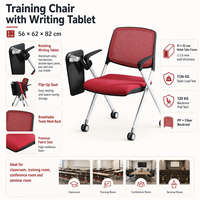 Chaise de conférence mobile avec tablette rotative, dossier en maille, siège pliable et roulettes pour salle de classe, formation et séminaires