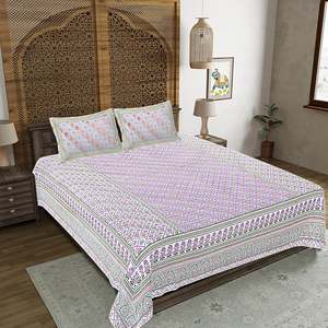 Purple Floral Print 240 TC 100% Cotton Double Bed <b>Sheet</b> Set with 2 Pillow Covers <b>King</b> <b>Size</b> for Home Hotel Use 3 4 6 Pc Options - Product Image 1