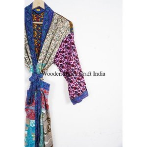 Handmade Wholesale Vintage <b>Silk</b> Saree <b>Kimono</b> Long Summer Dress Stylish Elegant Floral Multi Color Indian Boho Design - Product Image 3
