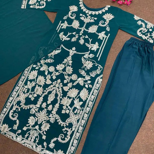 เสื้อและกางเกงผ้าจอร์เจียพิมพ์ลายปักด้ายคุณภาพดีดีไซน์ใหม่พร้อมชุด Dupatta ผ้าจอร์เจียแบบหนาและมีไหวพริบเต็มตัว - Product Image 1