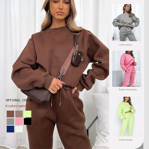 Ensemble de survêtement décontracté pour femmes en molleton marron surdimensionné, sweat-shirt et pantalon, vêtements décontractés doux, logo personnalisé, vêtements de sport confortables - Product Image 2