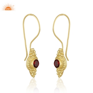 Dernière conception de boucles d'oreilles en argent sterling 925 plaqué or 18 carats avec grenat naturel et pierres précieuses Demi Fine Jewelry Manufacturer - Product Image 2