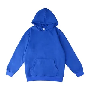 Grosir desain baru kustom Pullover warna biru Royal hoodie pria katun kosong ukuran Plus dengan logo dan ukuran kustom