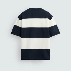 Camiseta Vintage para Hombre con Rayas en Contraste, 100% Algodón, Personalizada, Textura Alta, Contraste en la Espalda, Cuello Redondo, Holgada - Product Image 5