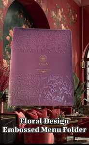JALA PU Leather Matt Black Menu Folder Floral Embossed Design ISO Certified Wine Cocktails Restaurant Use Model MZMNB-52 - Product Image 1
