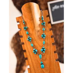 Collier Lariat Bohème Vintage Kathleen Livingston Kingman en Argent Sterling Turquoise avec Motif Floral et Numérique – Cadeau Religieux - Product Image 4