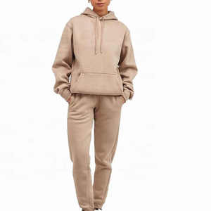 Women's High Quality 100% Cotton Winter Tracksuit Solid Color Two-Piece Jogging Set Oversized-OEM Available - Product Image 1