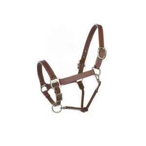 Cabestro de cuero de color marrón más vendido con herrajes acolchados y plateados suaves Cabestro de cuero de caballo a un precio asequible - Product Image 1