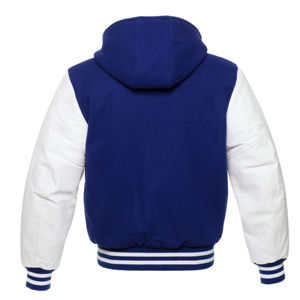 Chaqueta universitaria unisex OEM de alta calidad con capucha y mangas de cuero con cuello levantado High Street Custom para tallas grandes - Product Image 2