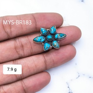 Anillos de Plata de Ley 925 con Diseño de Flor y Turquesa Azul Cobre, Joyería al por Mayor - Product Image 1