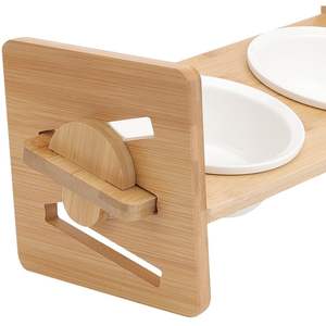 Premium Double Elevated Cat <b>Bowls</b> Stainless Steel Tilted Raised <b>Pet</b> <b>Feeder</b> with Non-slip Adjustable Bamboo Stand OEM/ODM - Product Image 3