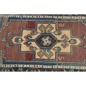 Tapis turc en laine vintage bleu patchwork 1,5x3,4 pieds avec envers en latex - Product Image 5