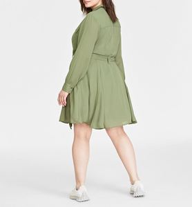 Women <b>Plus</b> <b>Size</b> Sexy V-Neck Knee-Length Chiffon Belted Shirt <b>Dress</b> <b>with</b> <b>Pockets</b> - Product Image 2