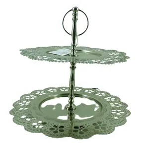 Metal 2 Tier Cake Stand Nickel Silver Color Serving Tray & Cup Cake Stand For Wedding And Restaurants Decoration