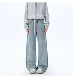 Custom Logo <b>Men</b> Straight Jeans Retro High Street Style Casual Regular Fit Loose Waist Logo Factory Price Denim <b>Pants</b> - Product Image 4