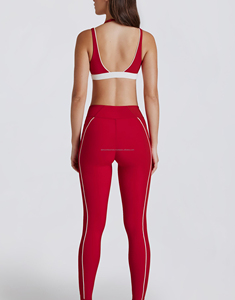 Ensemble de yoga 2 pièces pour femme, taille haute, couleur unie, avec logo personnalisé sur le devant, respirant, séchage rapide, en Spandex/Nylon, taille élastique, prix de gros - Product Image 4