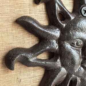 Antique Black Cast Iron Coat <b>Hooks</b> With Screw <b>Wall</b>-Mounted Sun-Shaped <b>Key</b> Hanger Heavy-Duty Vintage Home Decor - Product Image 4