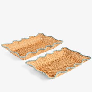 Bandeja de Almacenamiento de Mimbre, Bandejas con Borde Festoneado de Ratán, Color Natural, Porta Vajilla, Bandeja Decorativa Multifuncional para Mesa - Product Image 2