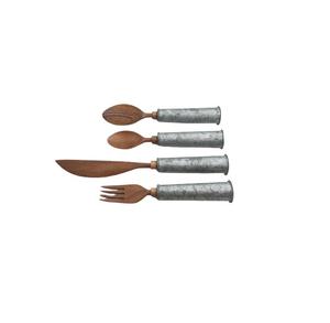Ensemble de couverts en bois d'acacia avec manche galvanisé, meilleure qualité, tendance moderne, cinq pièces, cuillère, fourchette, couverts - Product Image 1