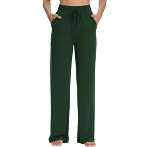 Pantalon de survêtement évasé lourd de haute qualité pour femmes avec ceinture à cordon de serrage Couleur unie Style avant plat pour l'hiver - Product Image 1