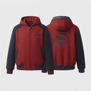 Chaqueta de Lana Personalizada de Alta Calidad, Estilo Letterman, Color Negro y Naranja, Cuerpo de Lana, Mangas de Piel de Oveja, Cierre de un Botón, para Invierno - Product Image 5