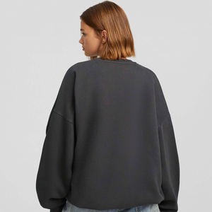 Sweat-shirt noir surdimensionné pour femme, col rond uni, pull à manches longues, épaules tombantes, coupe ample, couleur unie, pull décontracté - Product Image 5