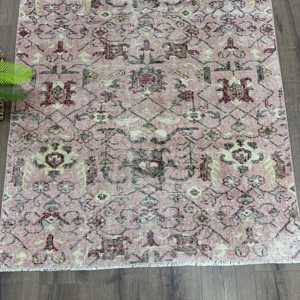 พรมตุรกีขนาด 3.6x7.1 ฟุต ลายพรางสีชมพู พรมวินเทจทำจากขนสัตว์ - Product Image 2