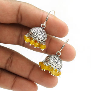 Naturel jaune Citrine Gemstone Style Ethnique Boho Jhumki Boucles D'oreilles En Argent Sterling 925 À La Main Fine Jewelry Direct Usine Prix - Product Image 4