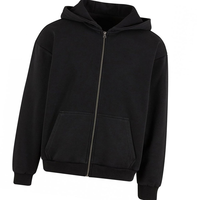 Sudadera con capucha y cremallera para hombre, OEM, 100% de alta calidad, gruesa, 180g, estilo vintage, lavada, negra, teñida, impermeable, para invierno, con logo personalizado, estilo urbano.