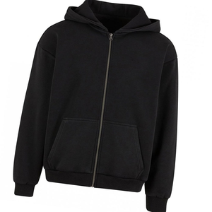 เสื้อฮู้ดซิปผู้ชาย OEM คุณภาพสูง 100% หนา 180 กรัม สีดำวินเทจ ล้างสีเรียบ กันน้ำ สำหรับฤดูหนาว สกรีนโลโก้ได้ตามสั่ง สไตล์สตรีทแวร์ - Product Image 4