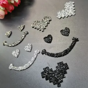 New 3colors Glitter Heart Smile Tshirt Iron Stickers Applique Patch Sewing Rhinestones For Clothing