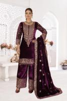 Traje Salwar de Terciopelo Viscosa Pesado para Mujer con Manga Larga, Bordado Intenso y Lentejuelas, Perfecto para Ocasiones Festivas