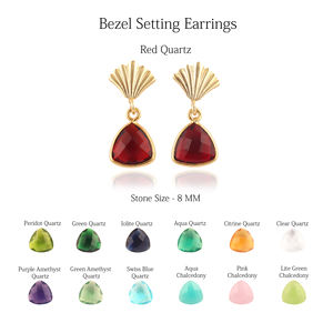 Women Jewelry Solitaire <b>Earring</b> Dainty Trillion Shape Peridot Quartz studded <b>Earring</b> 18k Gold Plated Crown Style Ear <b>Post</b> Drops - Product Image 2